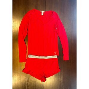 Victoria's Secret Women's M Red Long-Sleeve Pajama Set V-Neck